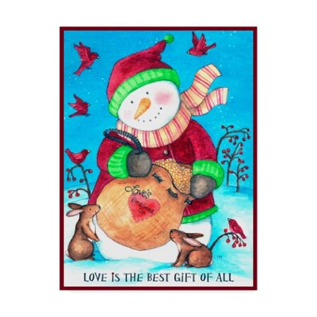 Trademark Fine Art Melinda Hipsher 'Loves Bird Seeds Snowman With Border' Canvas Art, 18x24 ALI31324-C1824GG